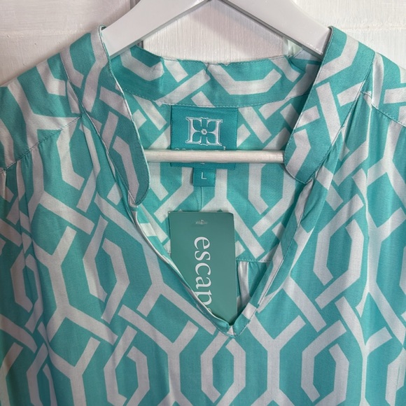 Escapade Women's Aqua Geometric Trellis Top Tunic Swim Cover NEW W1156 Sz L - Picture 2 of 8